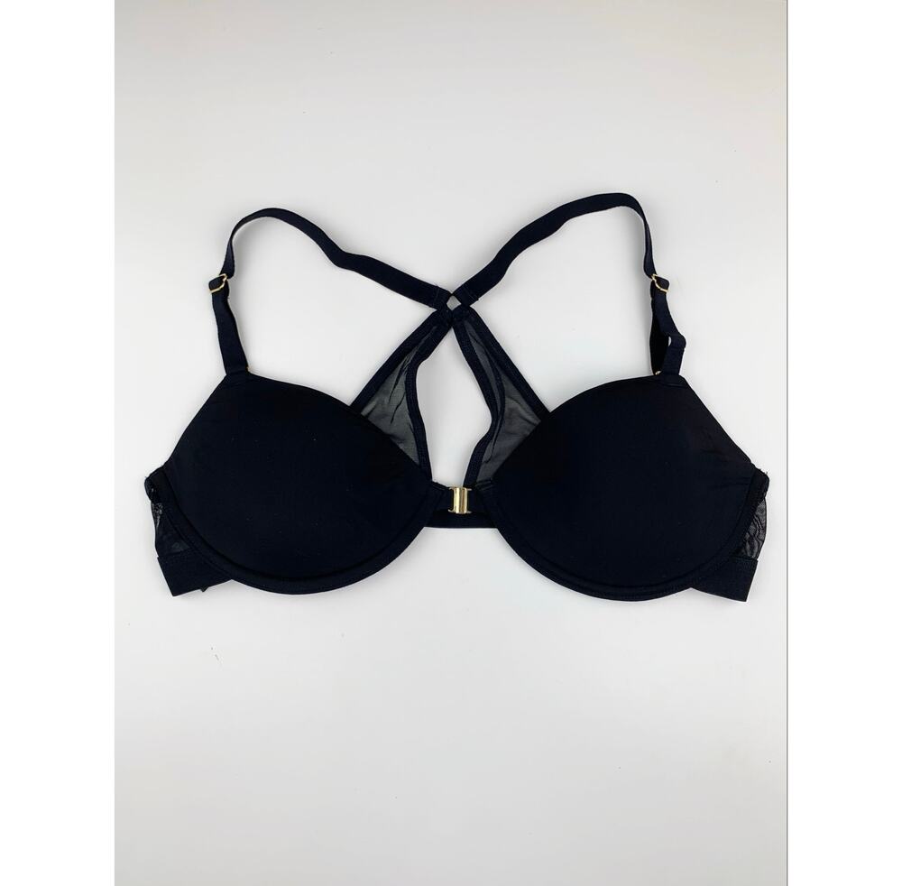 Pepper Bra Front Closure Racerback Black Underwire Size 38B